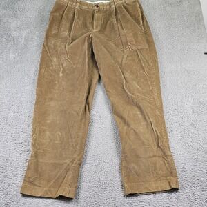 L.L. Bean Pants Mens 37x29 Beige Corduroy Comfort Waist Pleated Straight Leg
